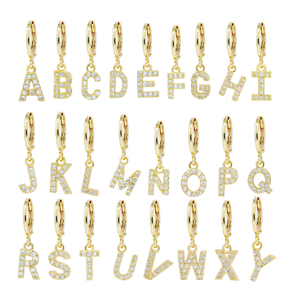 Factory  Direct 18k gold plated  Alphabet Earrings Jewelry Wholesale  26 Initial Letters Cubic Zirconia  Jewelry Women