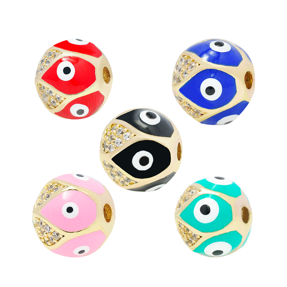 Factory Direct Jewelry Making Round Eyes shape Bracelet Necklace Beads DIY Jewelry Wholesale CZ Spacer Charms Eyes Round beads