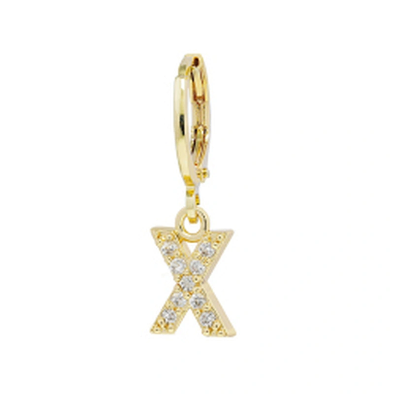 Factory  Direct 18k gold plated  Alphabet Earrings Jewelry Wholesale  26 Initial Letters Cubic Zirconia  Jewelry Women