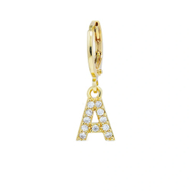 Factory  Direct 18k gold plated  Alphabet Earrings Jewelry Wholesale  26 Initial Letters Cubic Zirconia  Jewelry Women