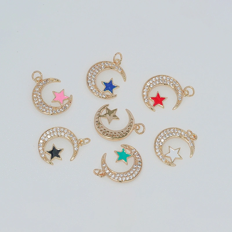 2022 Beautiful Moon Pendants Bracelet Necklace Pendant Charms DIY Bracelet Making Jewelry CZ Moon Shaped Pendants Charms