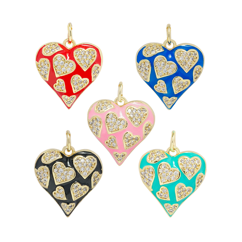 Fashion Heart Shape  Pendants  Necklace Pendant Charms DIY Bracelet Making  Gold Plated Jewelry CZ Heart Shape Pendants Charms