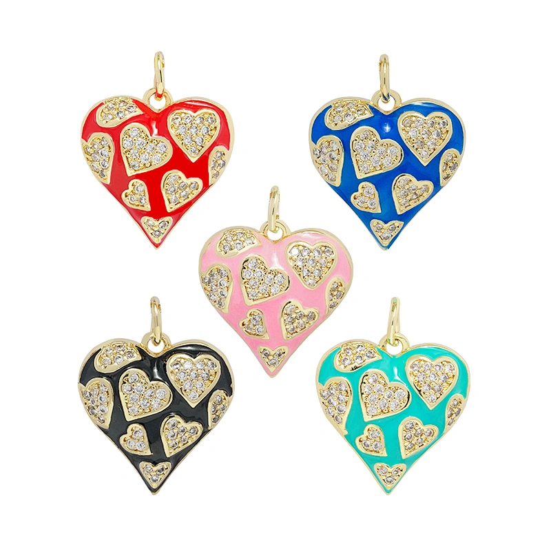 Fashion Heart Shape  Pendants  Necklace Pendant Charms DIY Bracelet Making  Gold Plated Jewelry CZ Heart Shape Pendants Charms