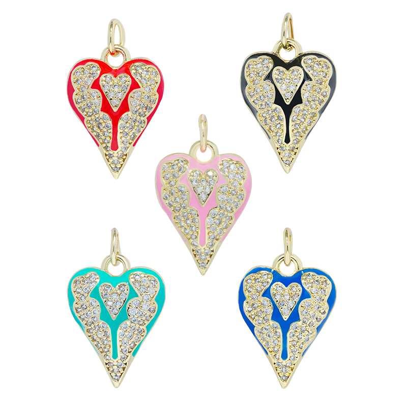 Factory Heart Shape Pendants Necklace Pendant Charms Bracelet Making 18k Gold Plated Jewelry CZ Heart Shape Pendants Charms DIY
