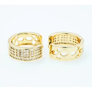 micro pave earring luxury style women wearing gold plated earring