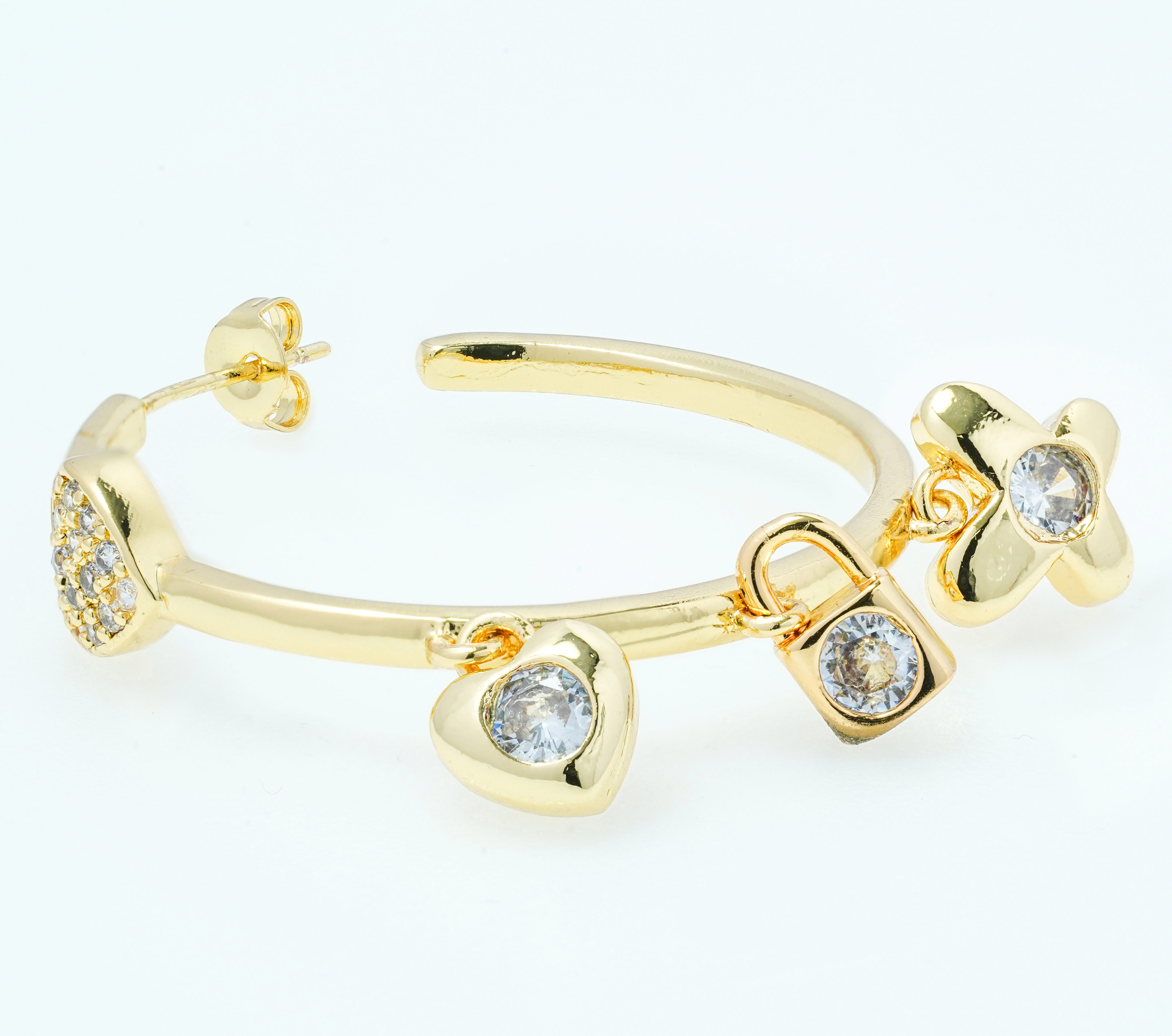 micro pave earring luxury style women wearing gold plated earring