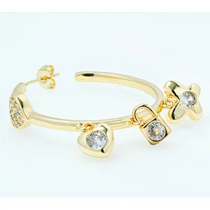micro pave earring luxury style women wearing gold plated earring