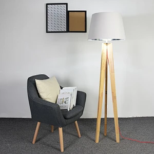 tripod wooden base floor lamp fabric lampshade wooden lamp stand light