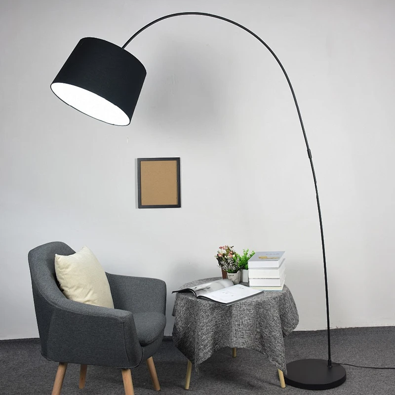 black fabric shade arc fishing floor standing lamp light for home hotel decorative