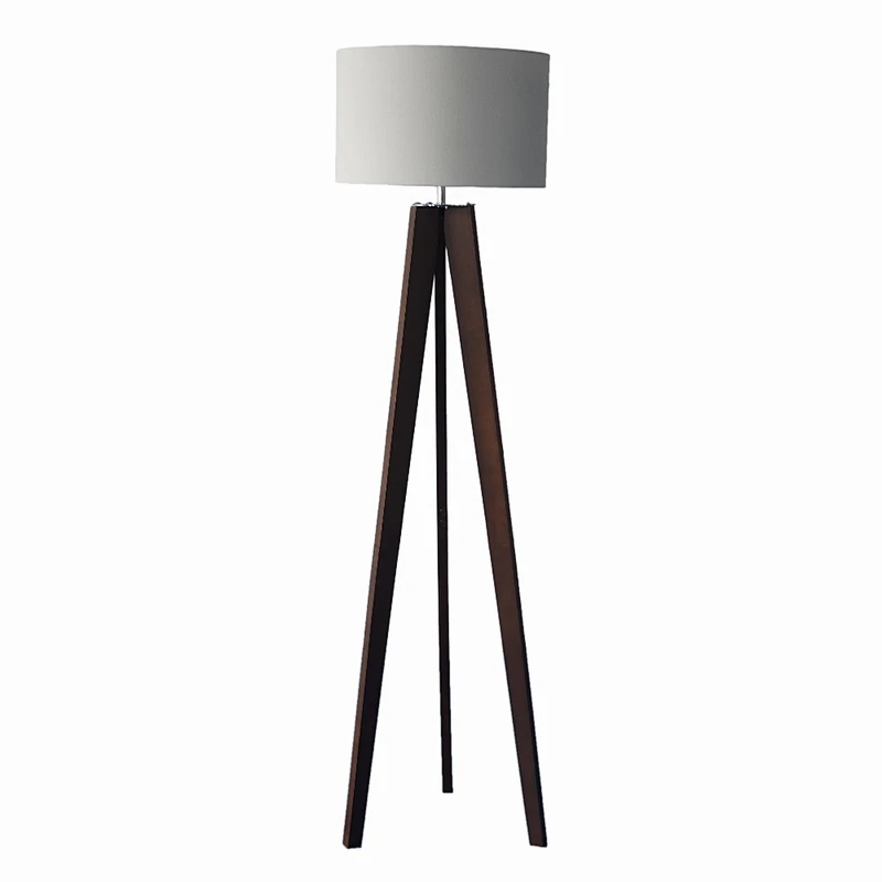 tripod wooden base floor lamp fabric lampshade wooden lamp stand light