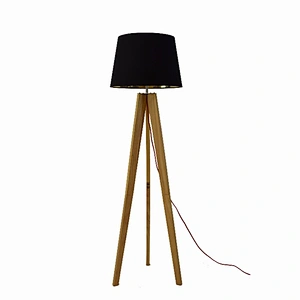 tripod wooden base floor lamp fabric lampshade wooden lamp stand light