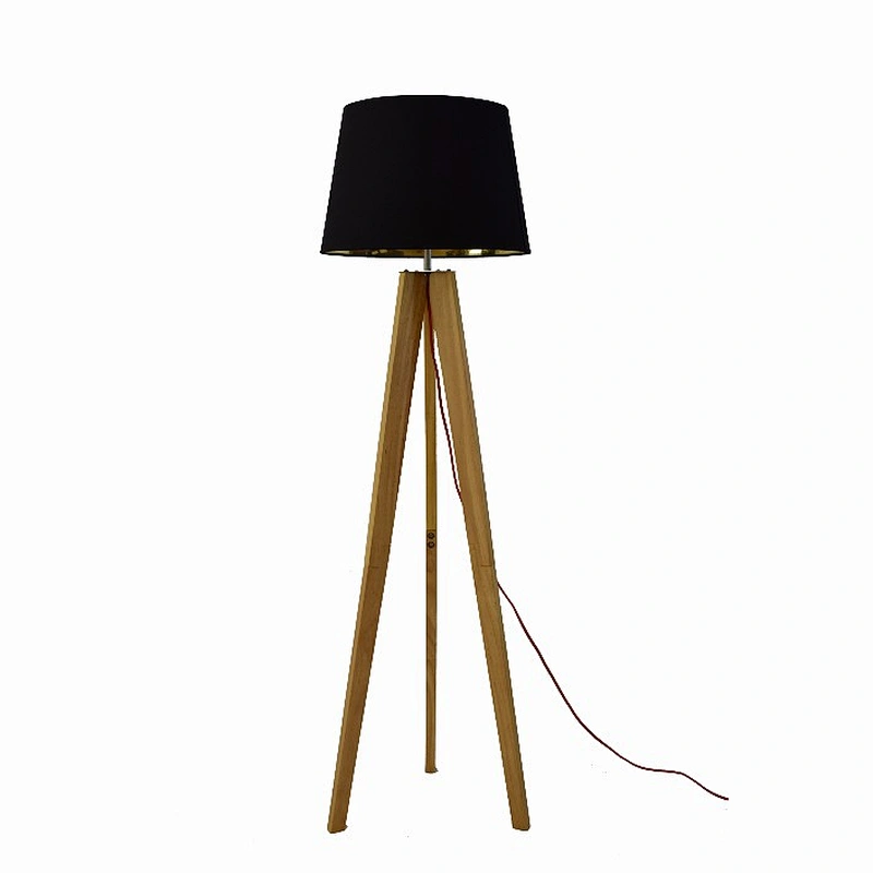 tripod wooden base floor lamp fabric lampshade wooden lamp stand light