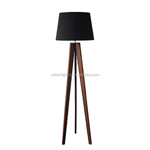 tripod wooden base floor lamp fabric lampshade wooden lamp stand light