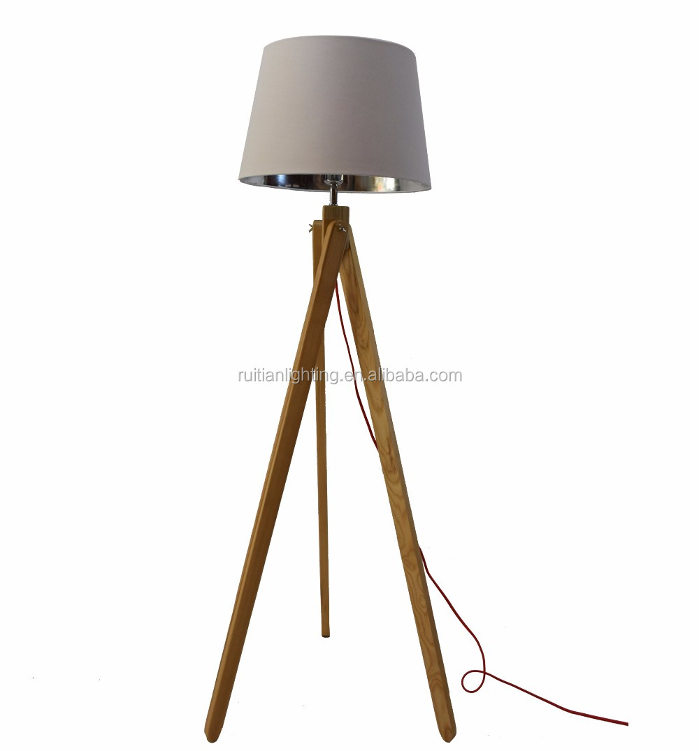 Wooden Tripod Floor standing Lamp with fabric shade lamp stand tripod for home office