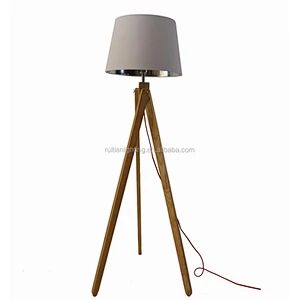 Wooden Tripod Floor standing Lamp with fabric shade lamp stand tripod for home office