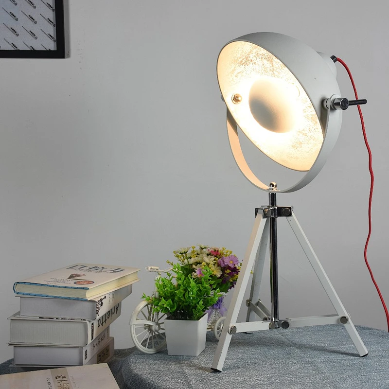 Black Tripod Spotlight Table Lamp with gold Inner Shade desk light