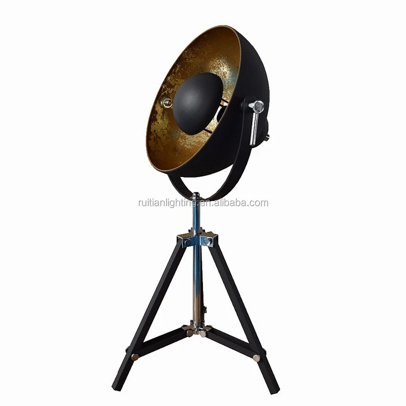 Black Tripod Spotlight Table Lamp with gold Inner Shade desk light