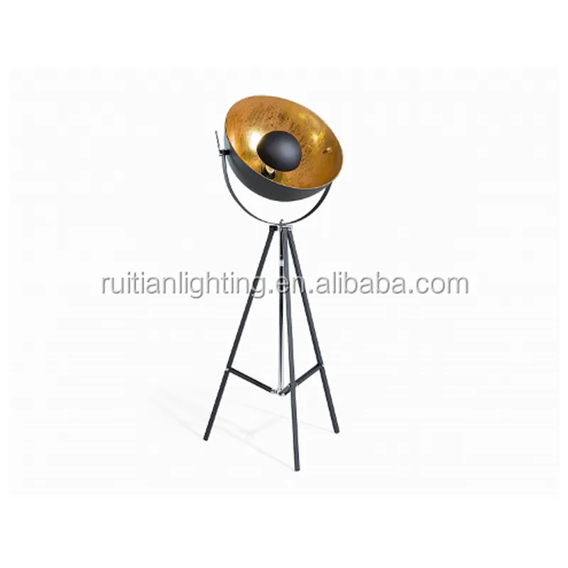 gold foil round ball floor lamp stand light metal black white gold lampshade