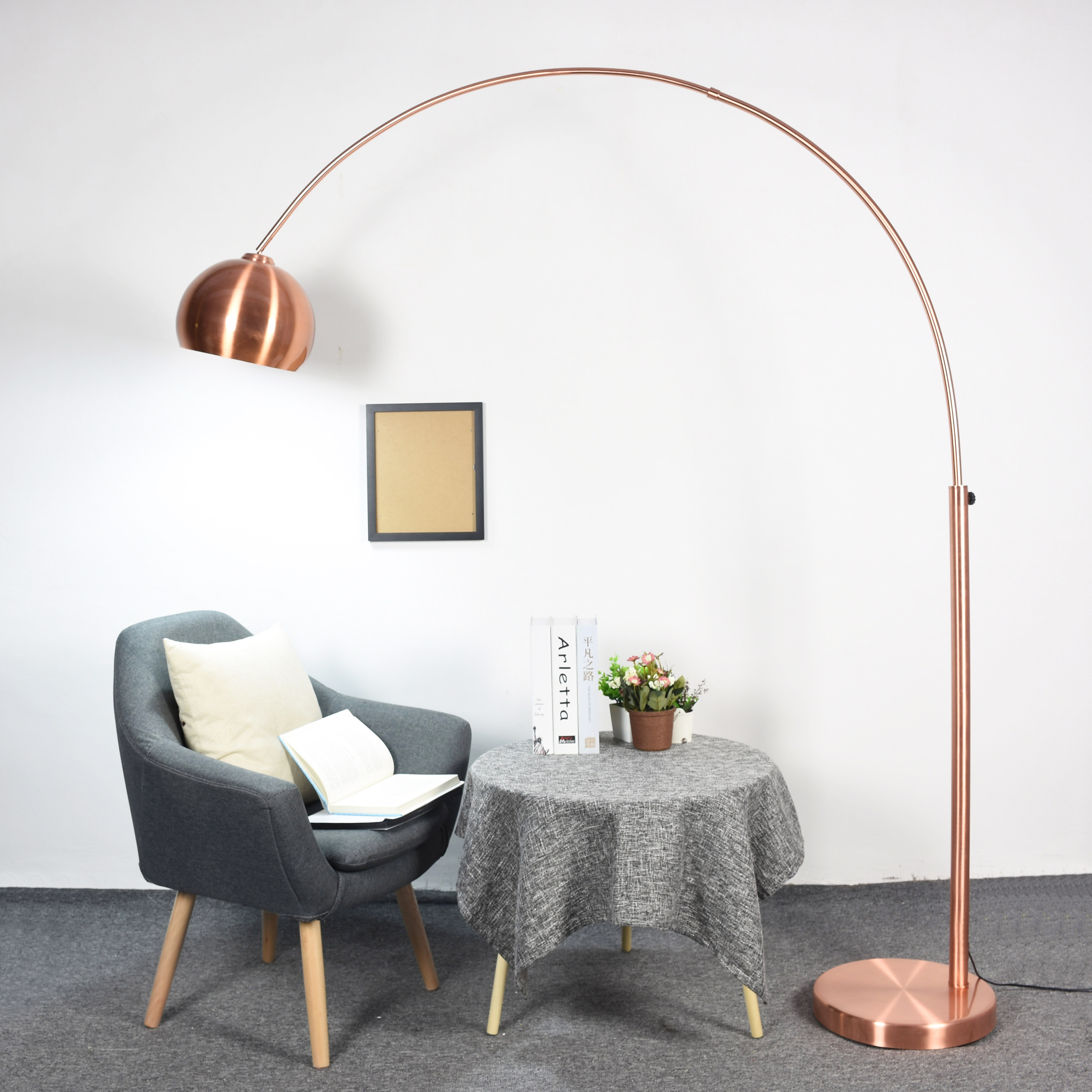 Hotel Decoration modern fishing floor lamps arc lamp brushed red copper floor stand light