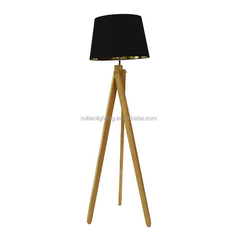 Wooden Tripod Floor standing Lamp with fabric shade lamp stand tripod for home office
