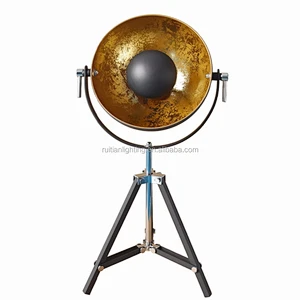 Black Tripod Spotlight Table Lamp with gold Inner Shade desk light