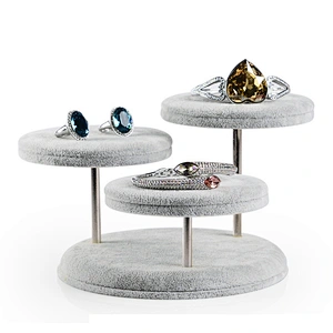 Three round ice flowered velvet jewelry display rack