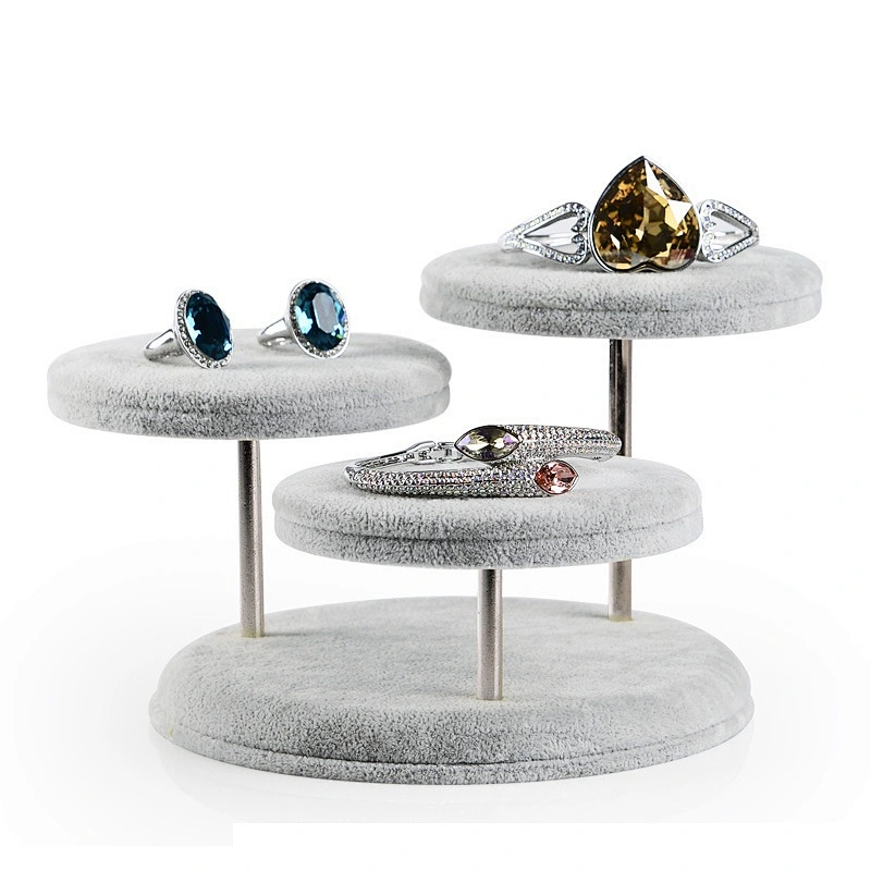 Three round ice flowered velvet jewelry display rack