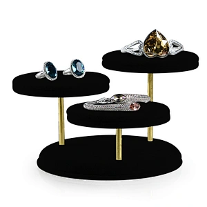 Three round ice flowered velvet jewelry display rack