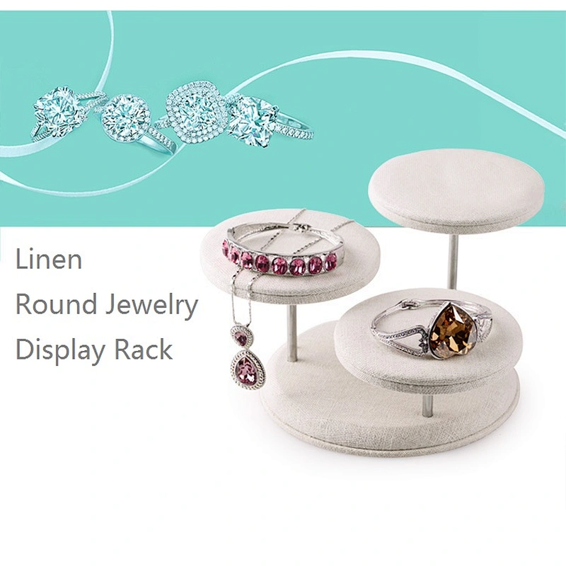 Three layer round linen jewelry display rack