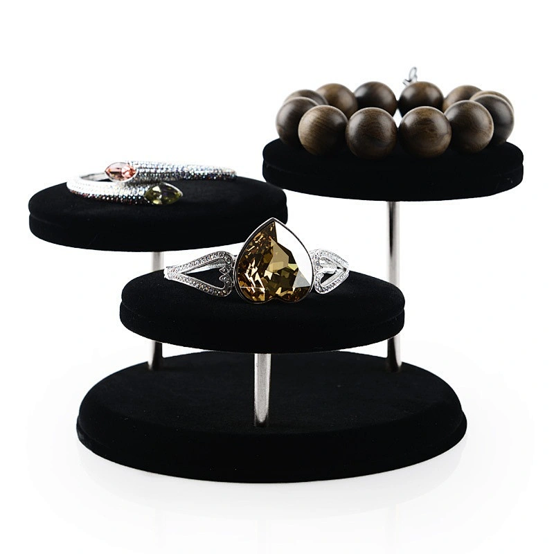 Three round ice flowered velvet jewelry display rack