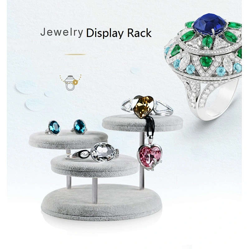 Three round ice flowered velvet jewelry display rack