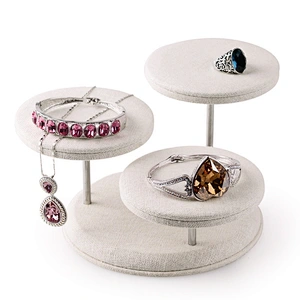 Three layer round linen jewelry display rack