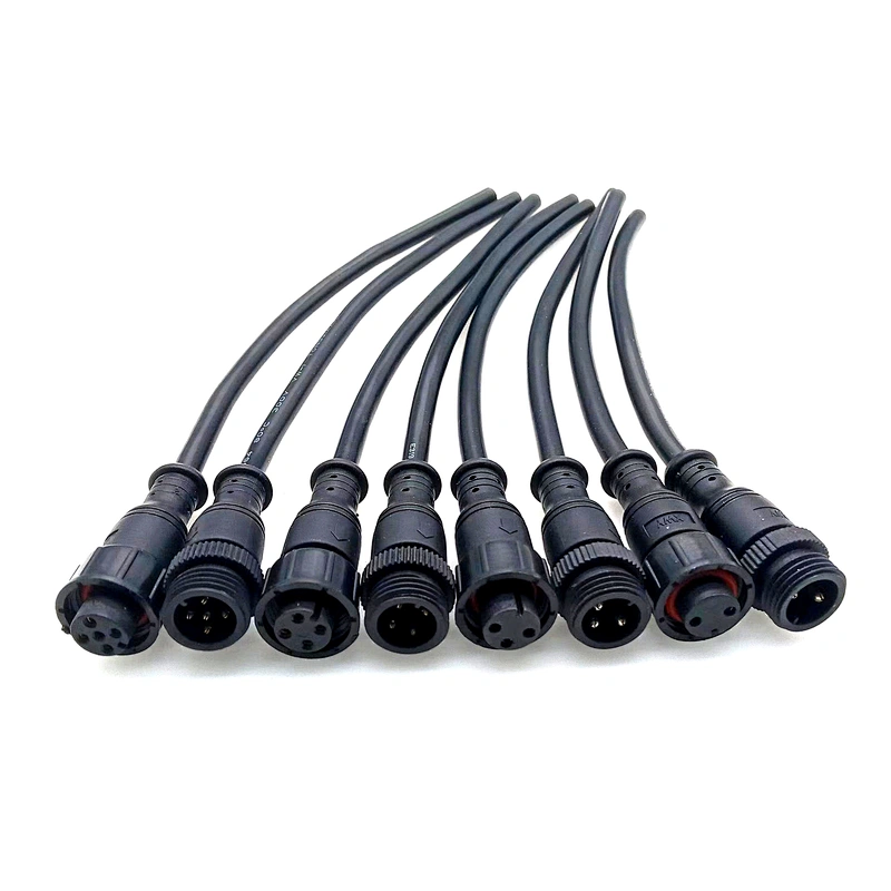 LED lamp waterproof cable assemblies connecting wire male and female M12 four core plug