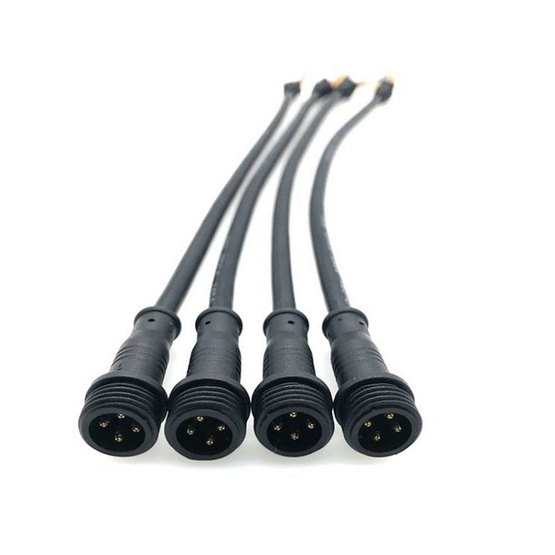 LED lamp waterproof cable assemblies connecting wire male and female M12 four core plug