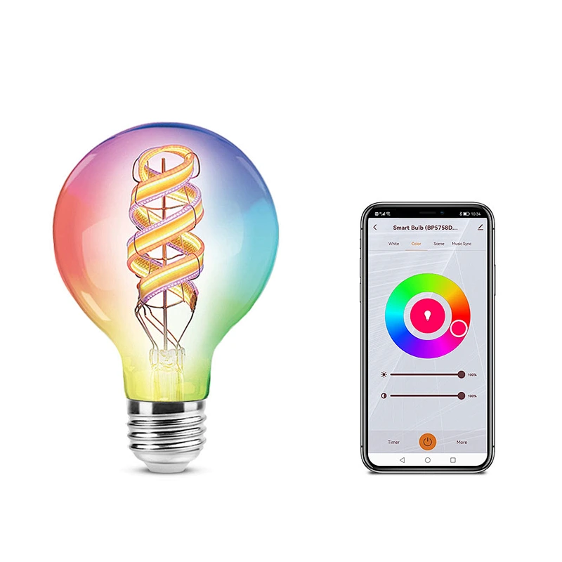 Bombilla de filamento de luz de voz inteligente de color RGB de nueva fabricación 2022