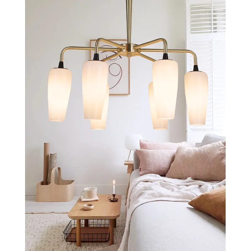 Zhongshan Factory New Design Luxury European Modern  Glass Shade Gold 6 Light Chandelier Pendant Light