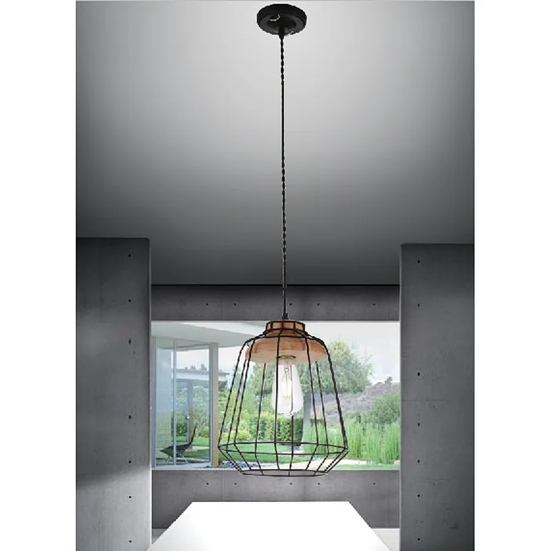 American natural wood and iron art modern pendant lighting indoor dinning decoration E27 pendant light