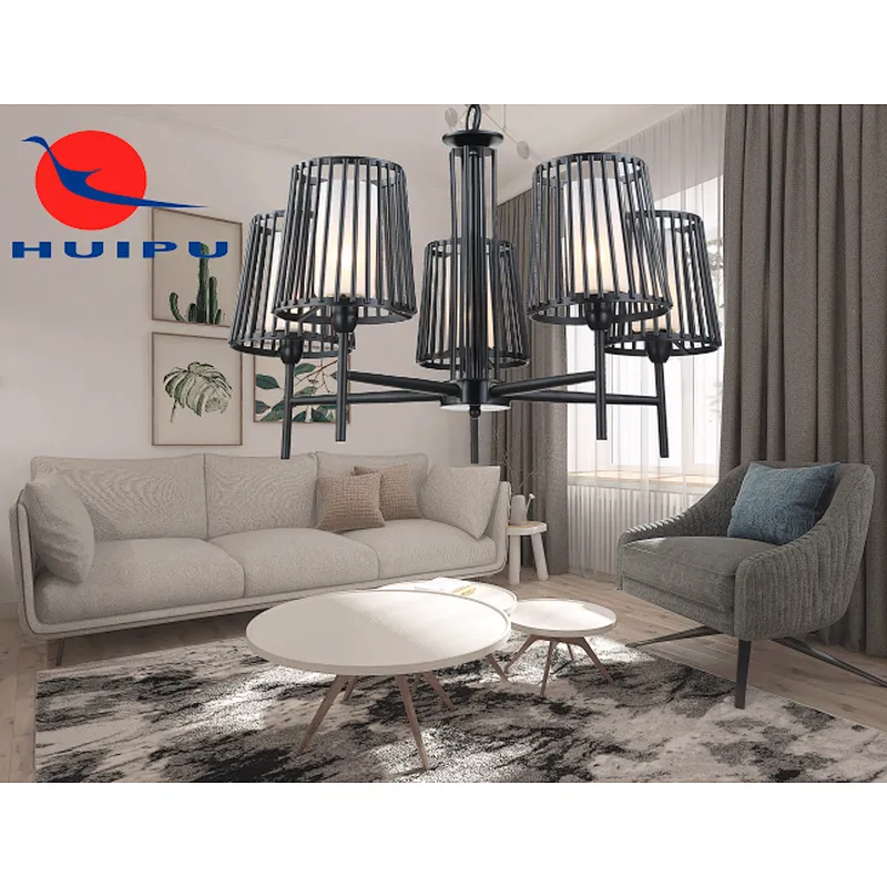 Modern simple black chandelier pendant light American style industrial iron art pendant light