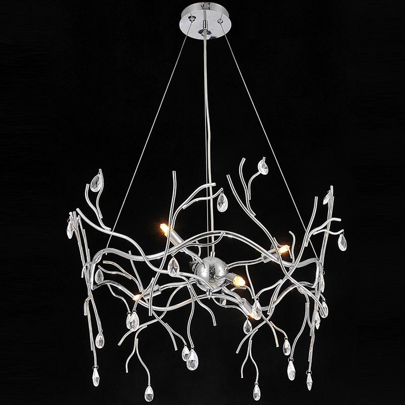 Features vintage chrome crystal chandelier