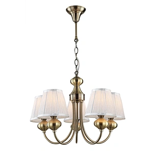 European style 5 lights antique brass chandelier with fabric shade indoor decoration