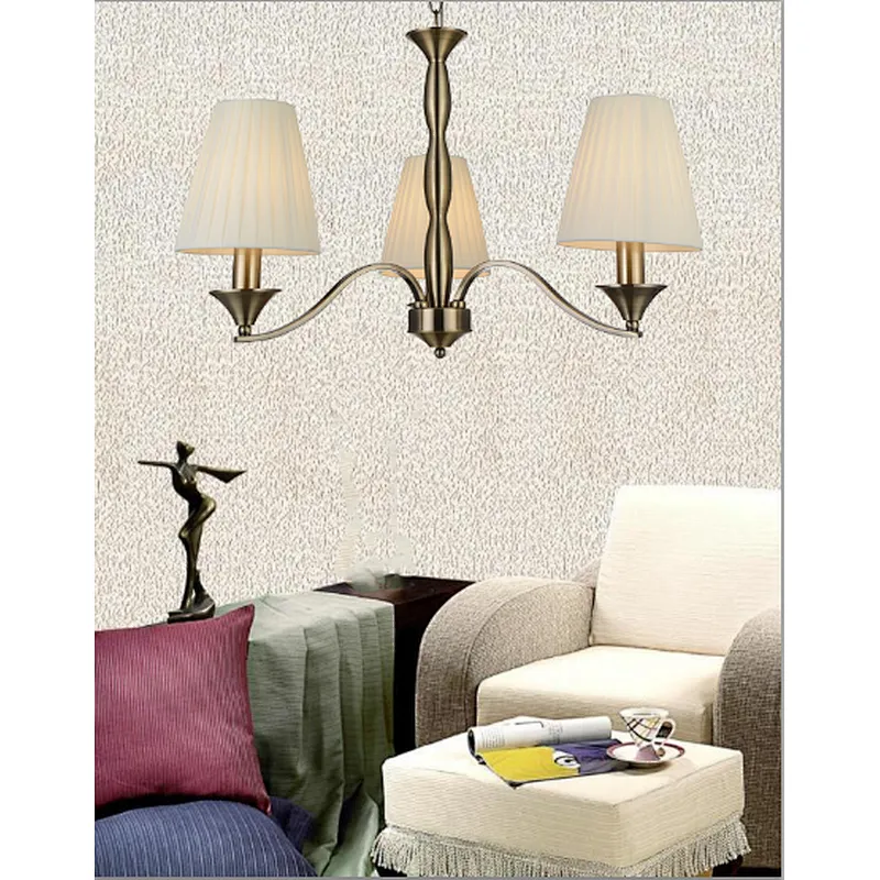 European classical brass fabric shade 5 lights chandeliers pendant lights hotel home villa decoration pendant light