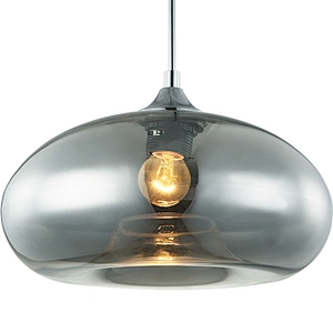 Contemporary Loft Small Simple Single Smoke Grey Glass Hanging Lamp