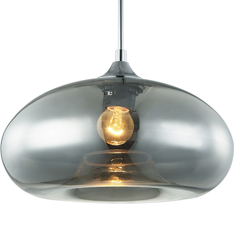 Contemporary Loft Small Simple Single Smoke Grey Glass Hanging Lamp