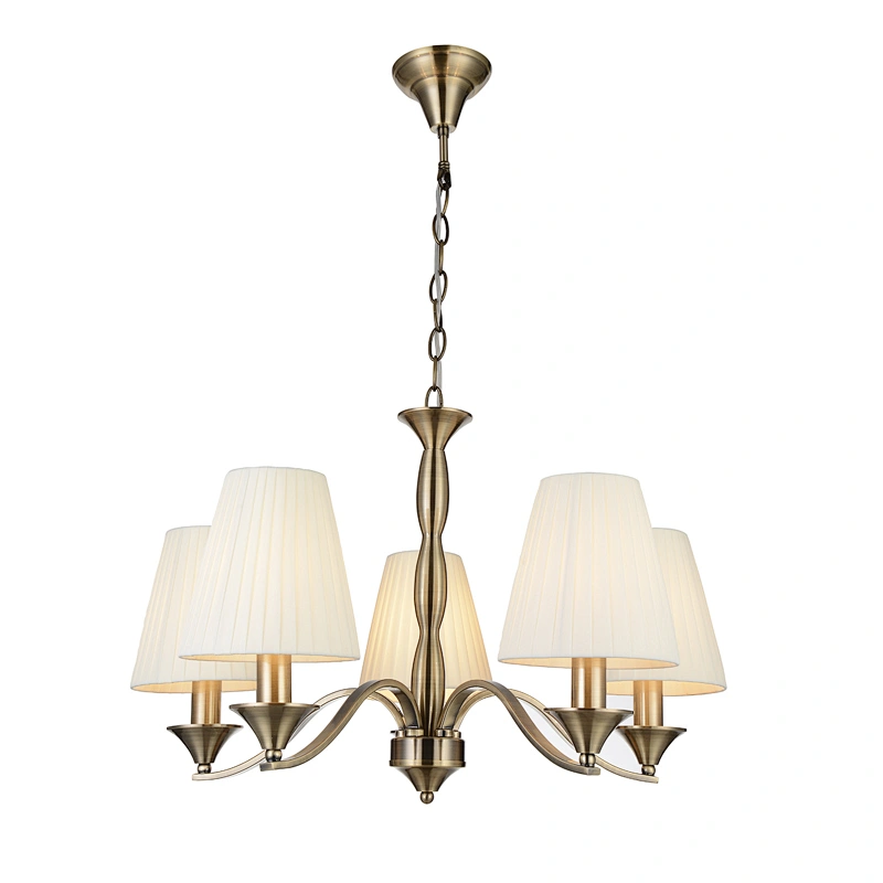 European classical brass fabric shade 5 lights chandeliers pendant lights hotel home villa decoration pendant light
