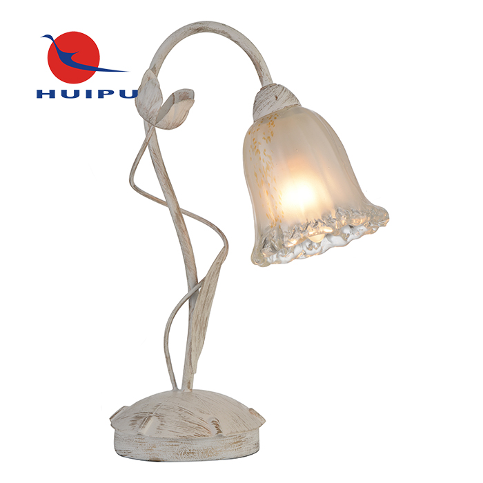 Hotel painting metal flower glass shade fancy base E14 study table lamp