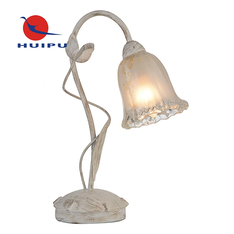 Hotel painting metal flower glass shade fancy base E14 study table lamp