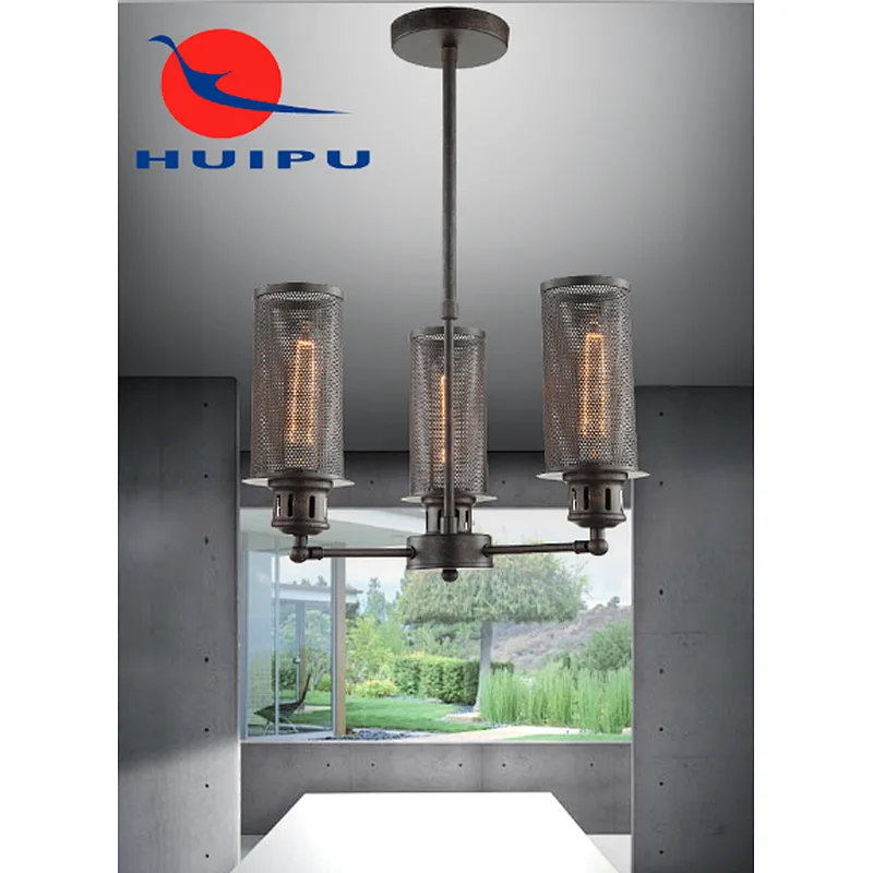 Vintage black iron art chandelier pendant light with 3*E27 lamp holder