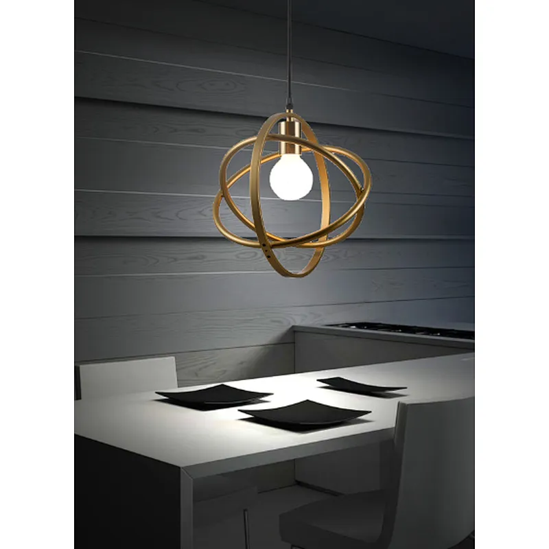 Nordic modern golden iron ball pendant light consists of 3 iron rings with E27 lamp holder