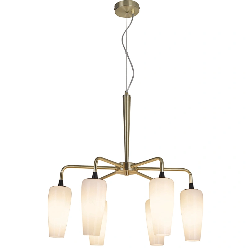 Zhongshan Factory New Design Luxury European Modern  Glass Shade Gold 6 Light Chandelier Pendant Light