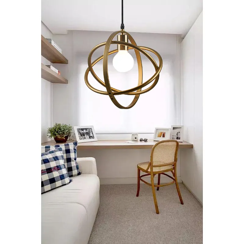 Nordic modern golden iron ball pendant light consists of 3 iron rings with E27 lamp holder